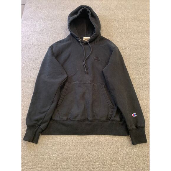 Champion Men Medium Black Reverse Weave Hoodie Sweatshirt - Picture 1 of 14